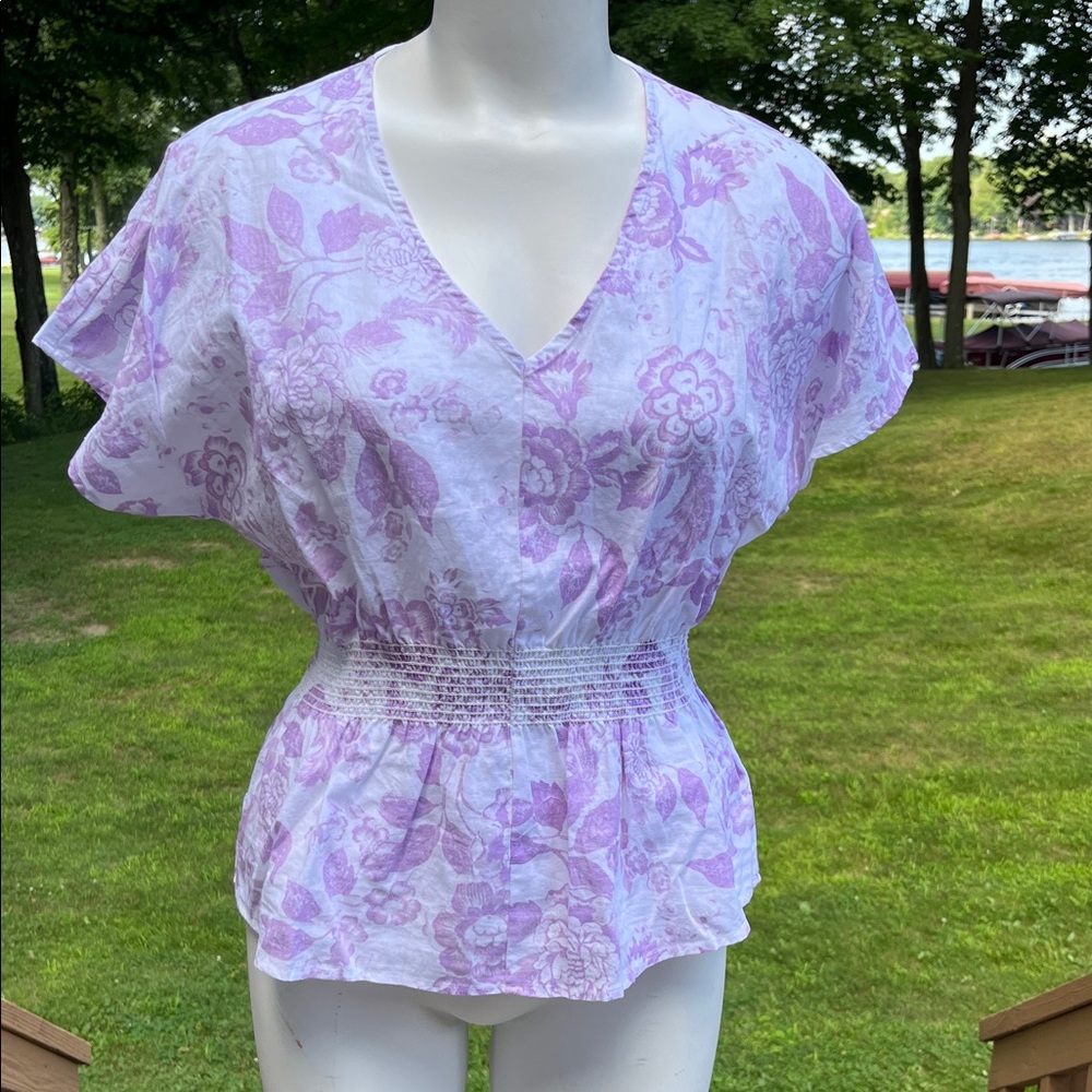Saks Fifth Avenue Flutter Sleeve Peplum Blouse L